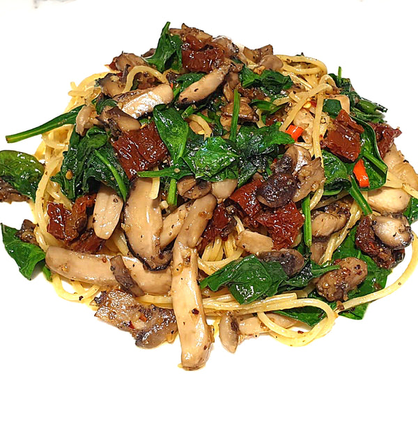 Sautéed Mushroom & Spinach Aglio e Olio (Spicy) - Drips Bakery Café